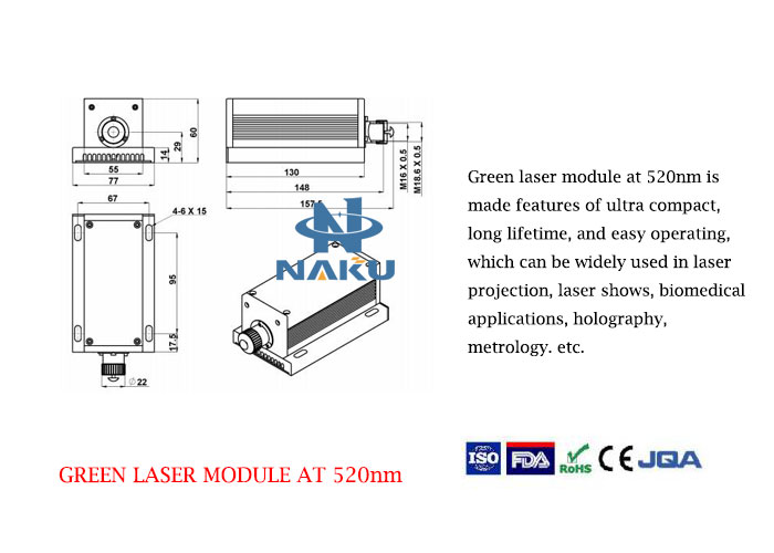 520nm High Stability Green Diode Laser 850~1000mW